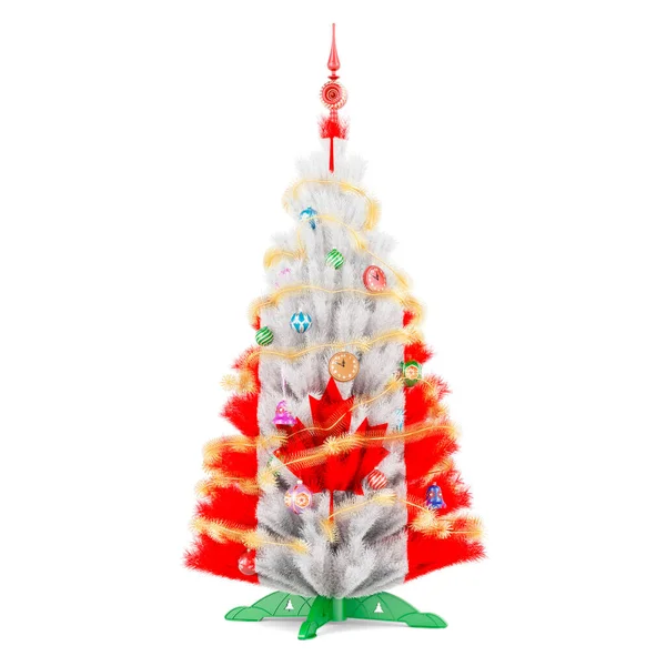 Καναδική Σημαία Ζωγραφισμένη Στο Χριστουγεννιάτικο Δέντρο Απόδοση Απομονωμένη Λευκό Φόντο — Φωτογραφία Αρχείου