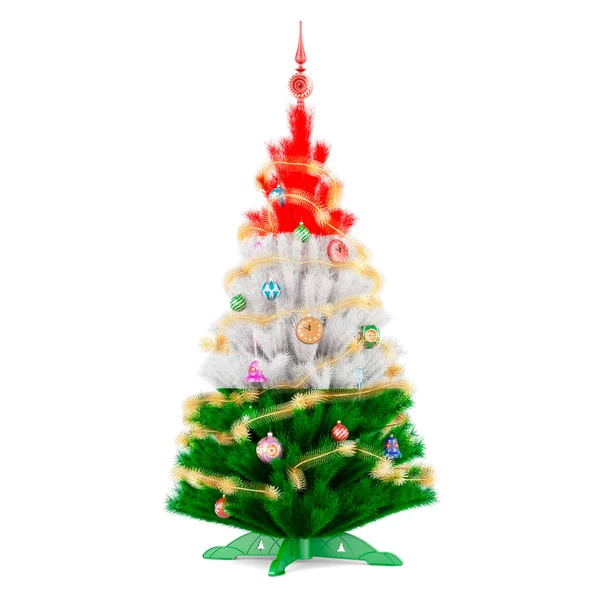Maďarská Vlajka Namalovaná Vánoční Stromek Vykreslování Izolované Bílém Pozadí — Stock fotografie