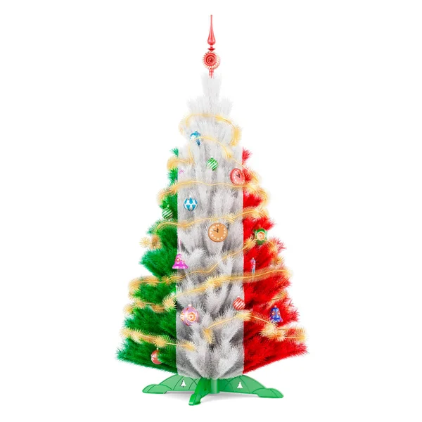 Ιταλική Σημαία Ζωγραφισμένη Στο Χριστουγεννιάτικο Δέντρο Απόδοση Απομονωμένη Λευκό Φόντο — Φωτογραφία Αρχείου