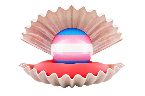 Pärla Med Transpersonflagga Inuti Snäcka Rendering Isolerad Vit Bakgrund — Stockfoto