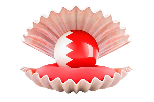 Cestování Bahrajnu Koncept Perla Bahrajnskou Vlajkou Uvnitř Mušle Vykreslování Izolované — Stock fotografie