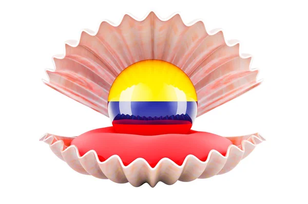 Resor Colombia Koncept Pärla Med Colombiansk Flagga Inuti Snäckskal Rendering — Stockfoto