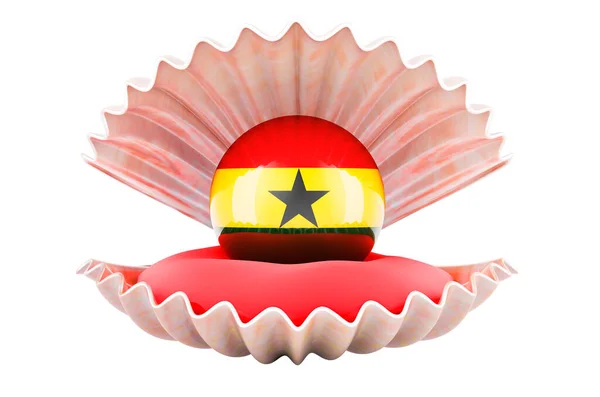 Подорож Гану Концепція Pearl Ghanaian Flag Seashell Рендеринг Ізольований Білому — стокове фото