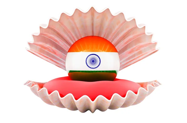 Reisen Indien Konzept Perle Mit Indischer Flagge Muschel Darstellung Isoliert — Stockfoto