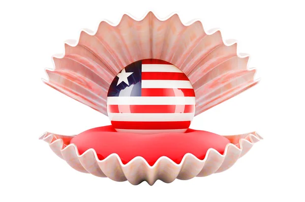 Reizen Liberia Concept Parel Met Liberiaanse Vlag Schelp Rendering Geïsoleerd — Stockfoto