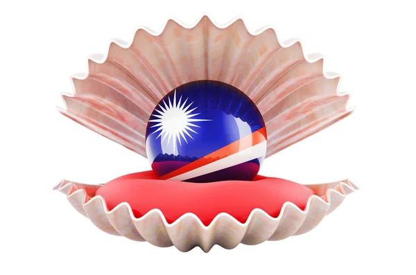 Resor Marshallöarna Koncept Pärla Med Marshallese Flagga Inne Snäcka Rendering — Stockfoto