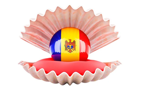 Podróż Mołdawii Koncepcja Perła Flagą Mołdawii Wewnątrz Muszli Renderowania Izolowane — Zdjęcie stockowe
