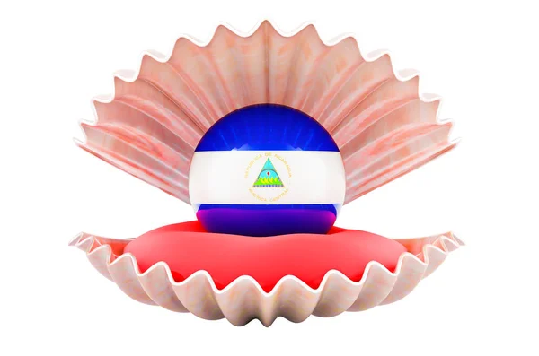 Подорож Нікарагуа Концепція Перлина Нікарагуанським Прапором Усередині Морської Мушлі Зображення — стокове фото