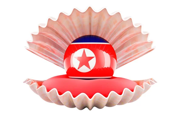 Resor Nordkorea Koncept Pärla Med Nordkoreansk Flagga Inne Snäcka Rendering — Stockfoto