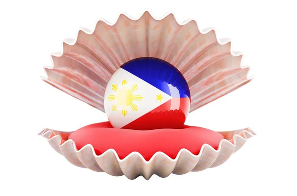 Ταξίδι Στις Φιλιππίνες Έννοια Μαργαριτάρι Φιλιππινέζικη Σημαία Μέσα Στο Κοχύλι — Φωτογραφία Αρχείου