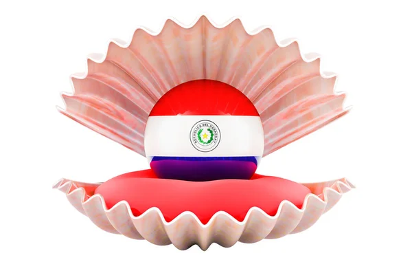 Reisen Paraguay Konzept Perle Mit Paraguayischer Flagge Muschel Darstellung Isoliert — Stockfoto