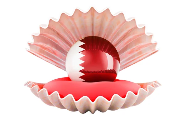 Resor Qatar Koncept Pärla Med Qatari Flagga Inne Snäcka Rendering — Stockfoto