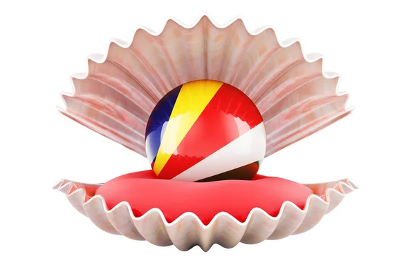 Подорож Сейшельські Острови Концепція Pearl Seychelloise Flag Seashell Рендеринг Ізольований — стокове фото