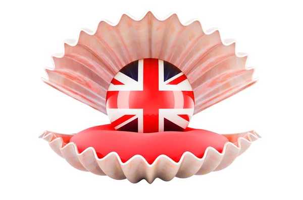 Cestování Velké Británii Koncept Perla Britskou Vlajkou Uvnitř Mušle Vykreslování — Stock fotografie