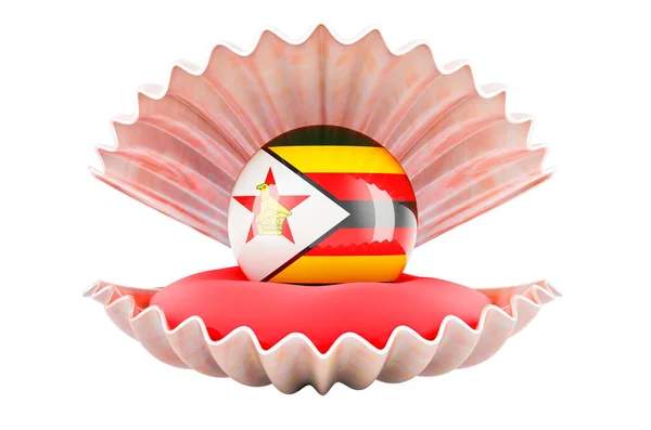 Подорож Зімбабве Концепція Перлина Прапором Зімбабве Всередині Мушлі Рендеринг Ізольований — стокове фото