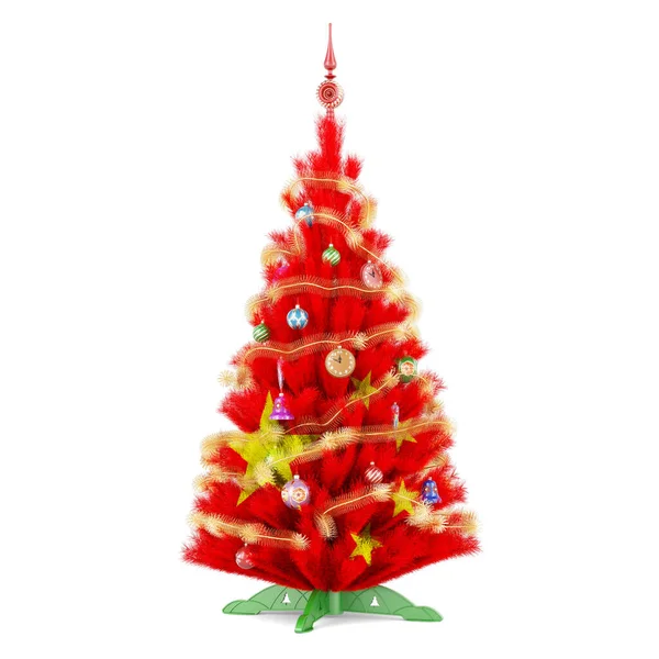 Chinese Flag Painted Christmas Tree Rendering Isolated White Background — Stock Photo, Image