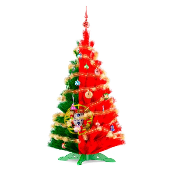 Noel Ağacının Üzerine Portekiz Bayrağı Çizilmiş Beyaz Arka Planda Boyutlu — Stok fotoğraf