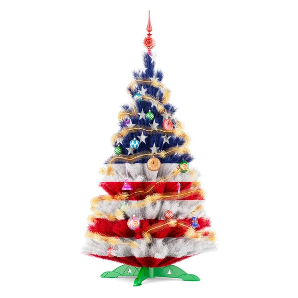 Σημαία Των Ηνωμένων Πολιτειών Ζωγραφισμένη Στο Χριστουγεννιάτικο Δέντρο Καθιστώντας Απομονωμένη — Φωτογραφία Αρχείου