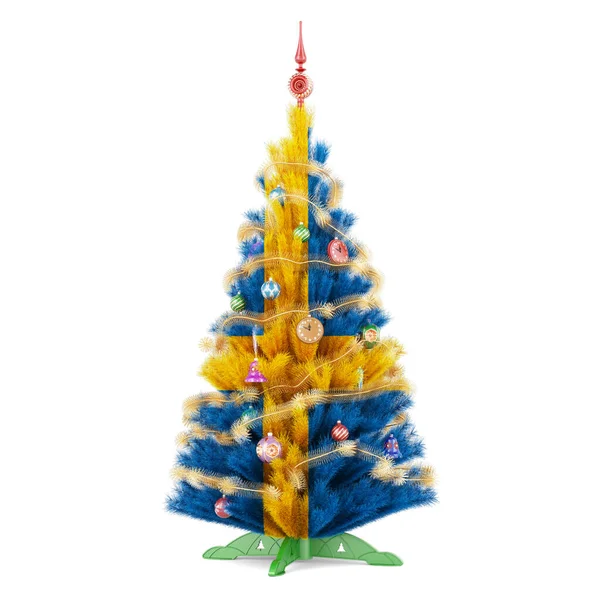Swedish Flag Painted Christmas Tree Rendering Isolated White Background — Stock Photo, Image