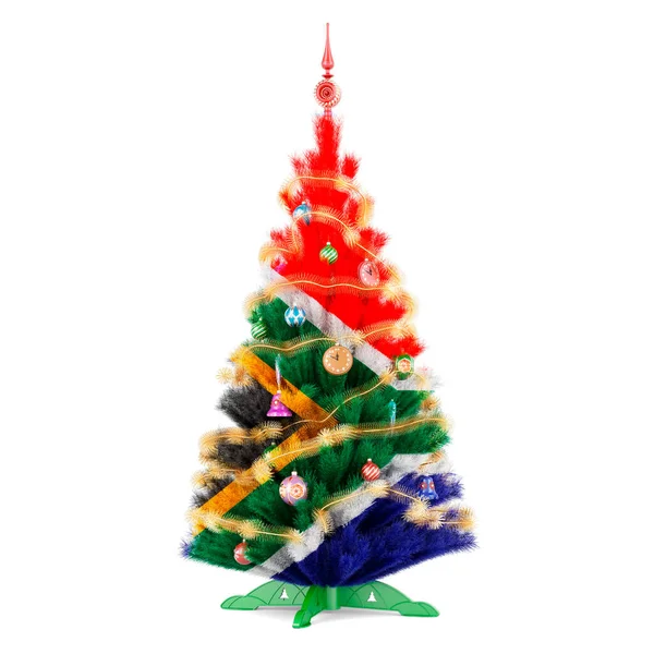 South African Flag Painted Christmas Tree Rendering Isolated White Background — Stock Photo, Image