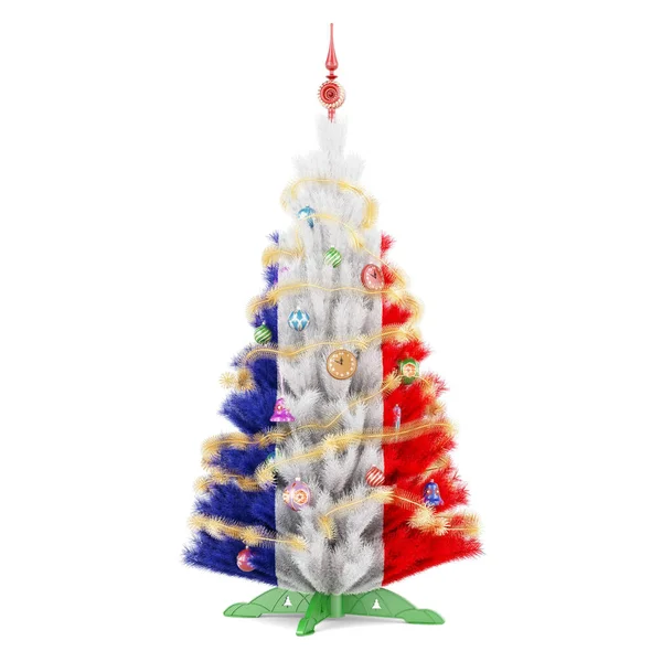 Noel Ağacına Fransız Bayrağı Çizilmiş Beyaz Arka Planda Boyutlu Görüntüleme — Stok fotoğraf