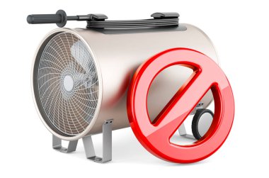 Yasak sembollü ısıtıcı, beyaz arkaplanda 3 boyutlu görüntüleme