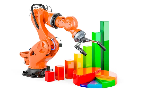 Crecimiento Producción Concepto Industria Automatización Brazo Robótico Con Carta Crecimiento —  Fotos de Stock