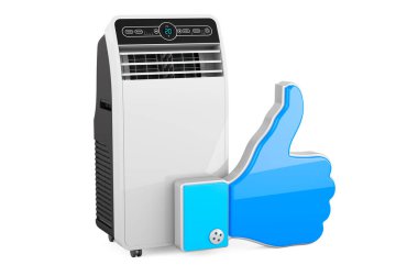 Simgeye benzeyen taşınabilir klima, beyaz arkaplanda 3 boyutlu görüntüleme