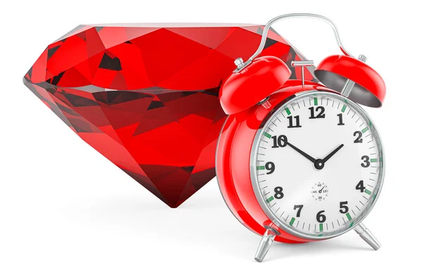Red Gem Alarm Clock Rendering Isolated White Background — Photo