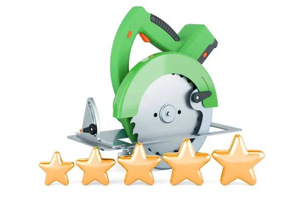 Circular Saw Five Golden Stars Rendering Isolated White Background — Zdjęcie stockowe