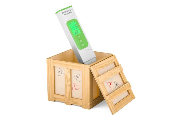 Tds Meter Wooden Box Delivery Concept Rendering Isolated White Background — Zdjęcie stockowe