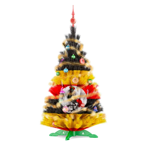 Ugandan Flag Painted Christmas Tree Rendering Isolated White Background — Fotografia de Stock