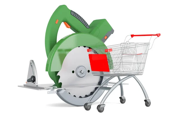 Circular Saw Shopping Cart Rendering Isolated White Background — Photo