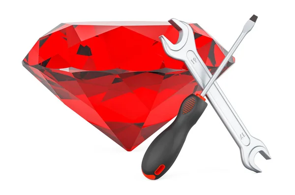 Red Gem Screwdriver Wrench Rendering Isolated White Background — Stock fotografie