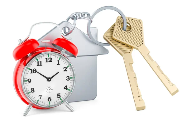 Home Key Keychain Alarm Clock Rendering Isolated White Background — Photo