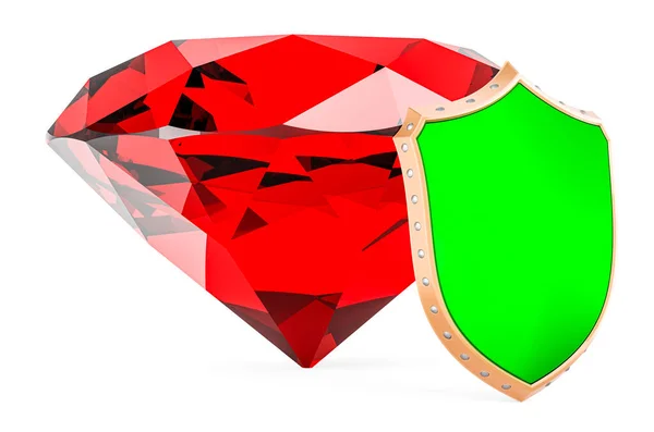 Red Gem Shield Rendering Isolated White Background — Stock fotografie