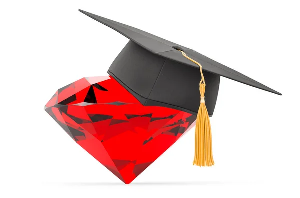 Red Gem Education Hat Rendering Isolated White Background — 스톡 사진