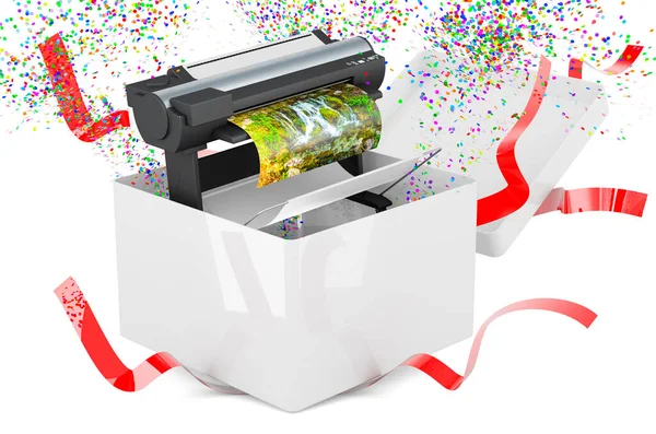 Plotter Large Format Inkjet Printer Gift Box Rendering Isolated White — Stock fotografie