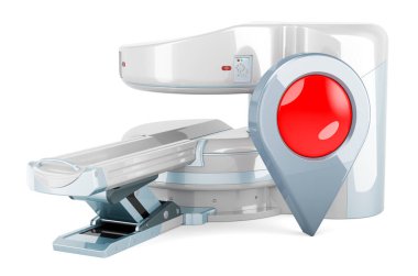 Open MRI Machine with map pointer. 3D rendering isolated on white background