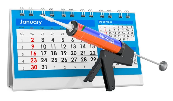 Sealant Gun Silicone Sealant Tube Desk Calendar Rendering Isolated White — Stockfoto