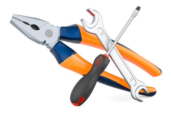 Pliers Screwdriver Wrench Rendering Isolated White Background — Foto Stock