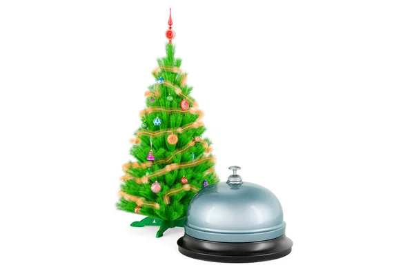 有圣诞树的接待铃 在白色背景上孤立的3D渲染 — 图库照片