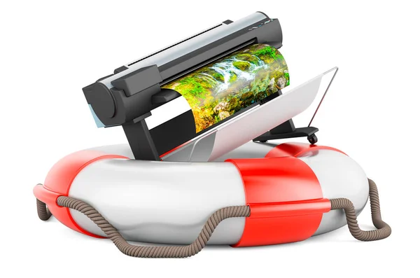 Plotter Large Format Inkjet Printer Lifebelt Rendering Isolated White Background — Stock Photo, Image