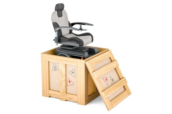 Motorisierter Power Chair Holzkiste Lieferkonzept Rendering Isoliert Auf Weißem Hintergrund — Stockfoto
