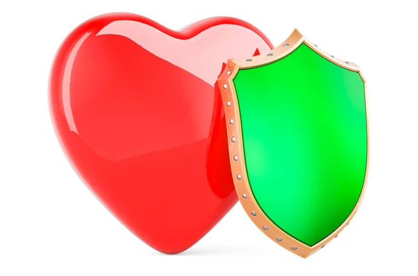 Corazón Rojo Con Escudo Representación Aislada Sobre Fondo Blanco — Foto de Stock