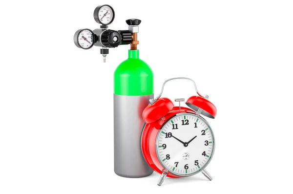 Depósito Oxígeno Cilindro Gas Con Reloj Despertador Representación Aislada Sobre —  Fotos de Stock