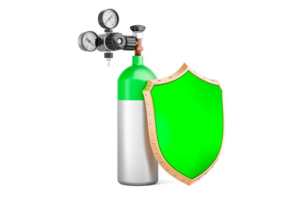 Depósito Oxígeno Cilindro Gas Con Escudo Representación Aislada Sobre Fondo — Foto de Stock