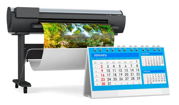 Plotter Velkoformátová Inkoustová Tiskárna Tabulkovým Kalendářem Vykreslování Izolované Bílém Pozadí — Stock fotografie