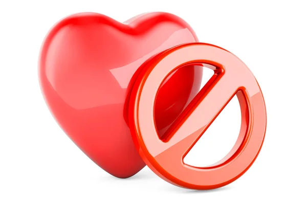 Rotes Herz Mit Verbotenem Symbol Darstellung Isoliert Auf Weißem Hintergrund — Stockfoto