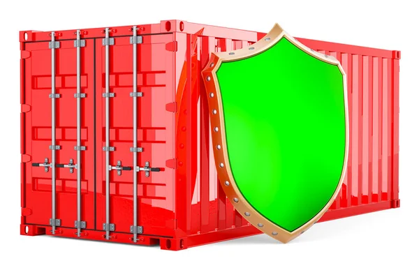 Cargo Container Shipping Freight Shield Rendering Isolated White Background — Stock Photo, Image